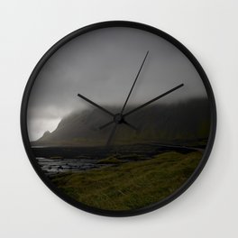 Cloudy Dark Mountains | Iceland Ringroad Route 1 | Landscape Photography Wall Clock