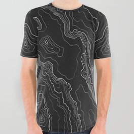 Black & White Topography map All Over Graphic Tee