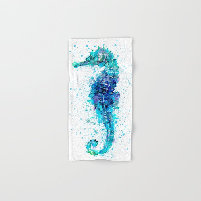 Blue Turquoise Watercolor Seahorse Hand & Bath Towel
