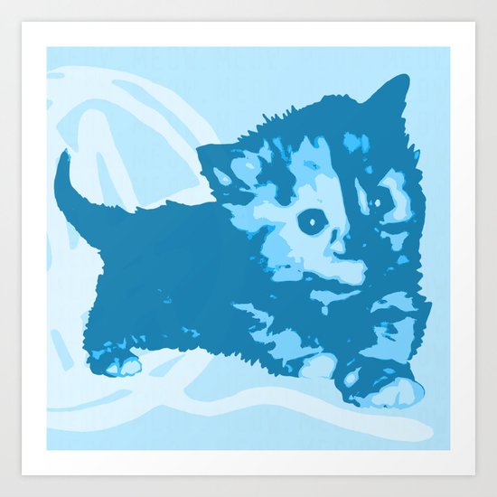 Here Kitty, Kitty - Pastel Blue Art Print