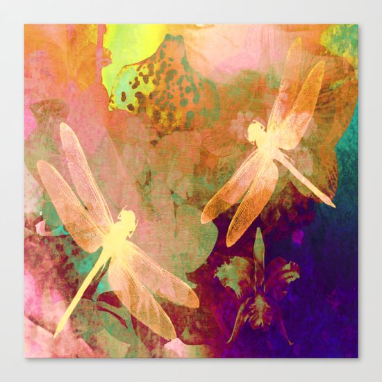 Dragonflies and Orchids QW Canvas Print