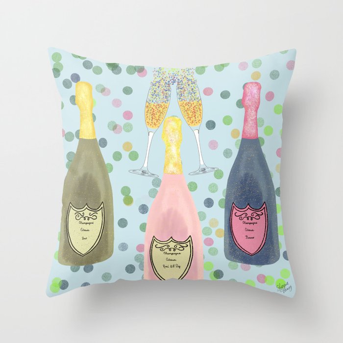 Champagne Celebration Illustration Throw Pillow