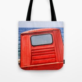 Red Vintage Blue Horizon Tote Bag