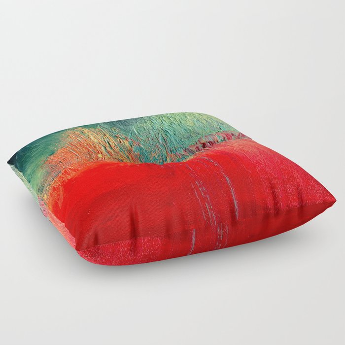 Red and Green Abstract - Oil on Canvas Floor Pillow