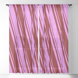 [ Thumbnail: Maroon & Violet Colored Lined Pattern Sheer Curtain ]