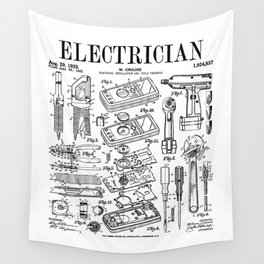 Electrician Electrical Worker Tools Vintage Patent Print Wall Tapestry