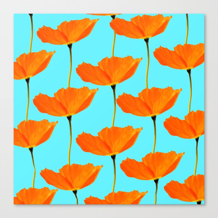 Poppies On A Turquoise Background #decor #society6 #buyart Canvas Print
