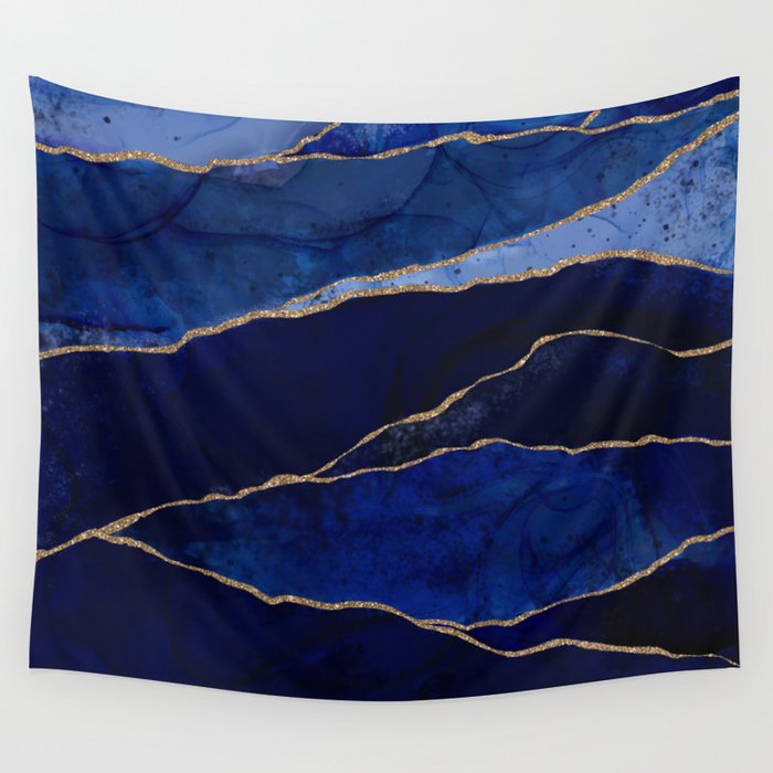 Blue & Gold Agate Wall Tapestry