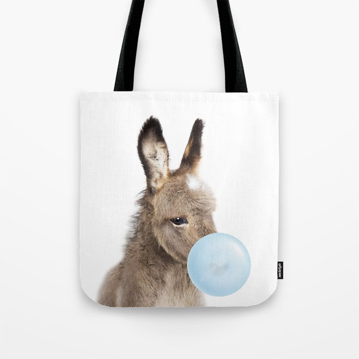 Baby Donkey Blowing Blue Bubble Gum, Baby Boy, Kids, Baby Animals Art Print by Synplus Tote Bag