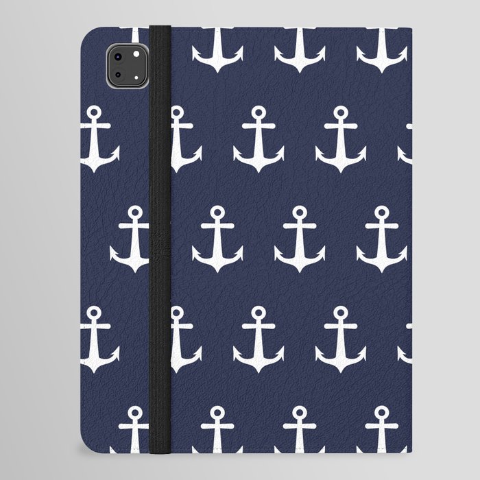 Nautical Navy Blue and White Anchors iPad Folio Case