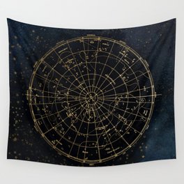 Golden Star Map Wall Tapestry