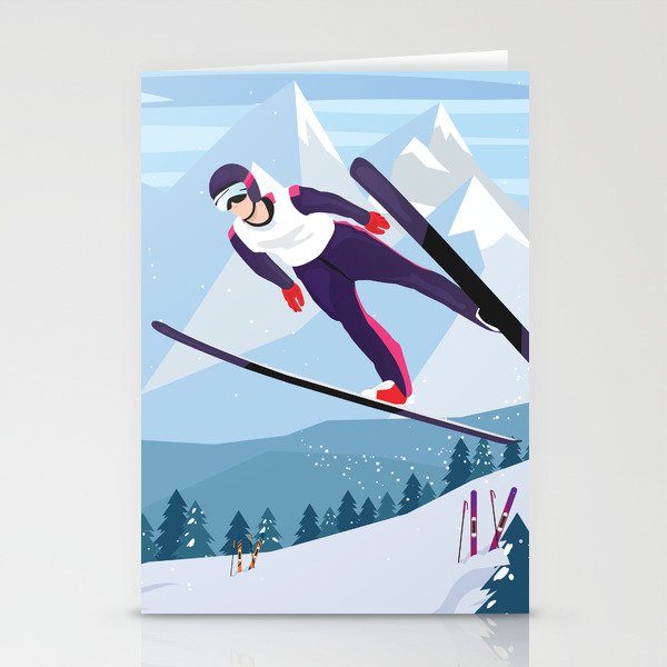 Skiing - Flying Stationery Cards
