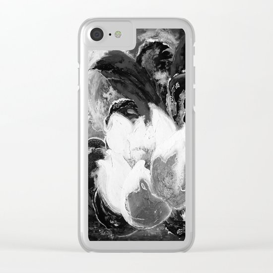 Purple Peonies in Gold with Red - Black and White Clear iPhone Case