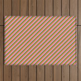 [ Thumbnail: Coral, Plum, and Green Colored Lines/Stripes Pattern Outdoor Rug ]