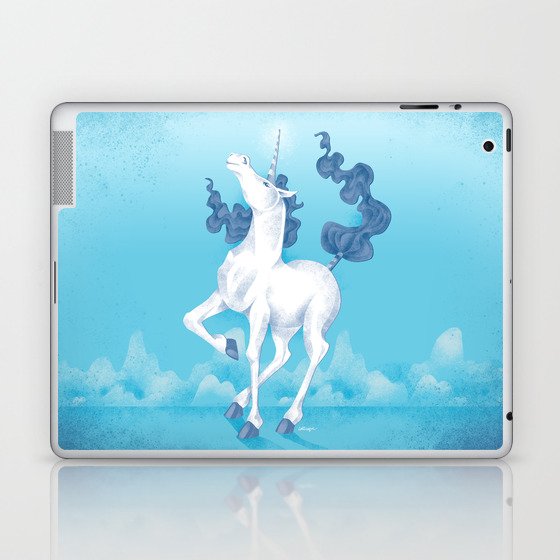 Stencil Unicorn on Teal Sky and Cloud Spray Laptop & iPad Skin