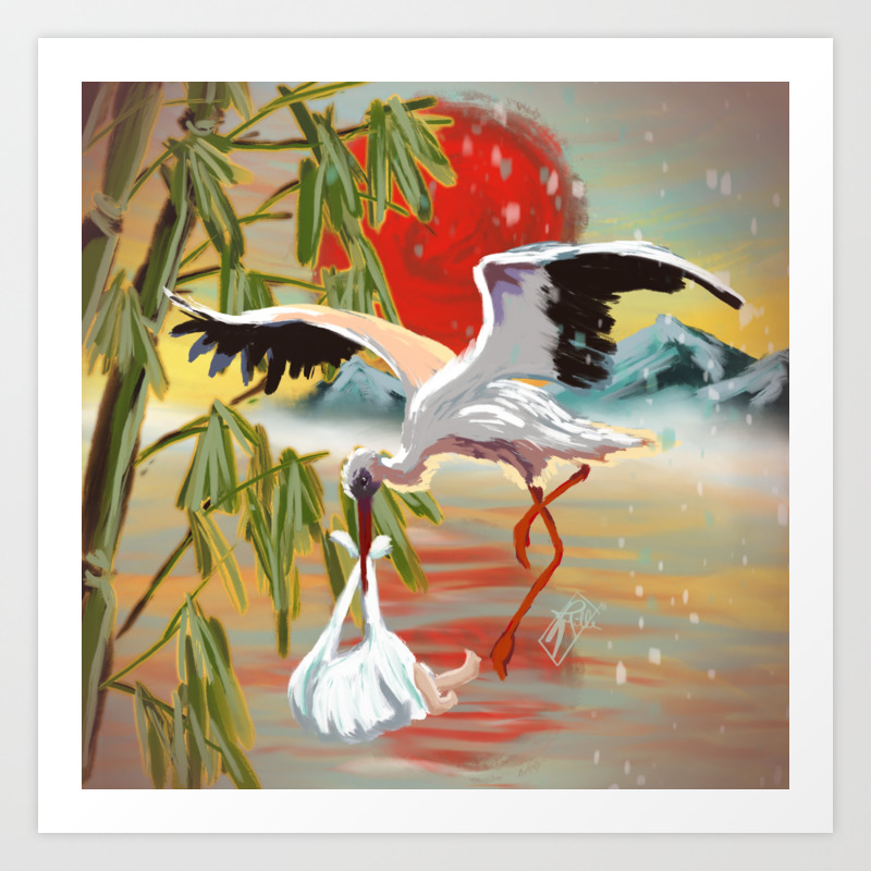 Stork And Baby Art Print By Milre Art Society6