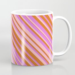 [ Thumbnail: Chocolate, Orchid & Light Pink Colored Lined/Striped Pattern Coffee Mug ]