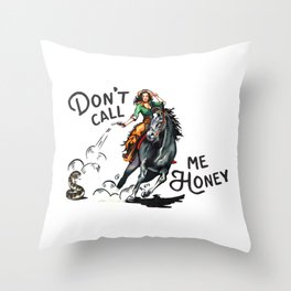 "Don't Call Me Honey" Cowgirl On Horseback Shooting a Rattlesnake Throw Pillow