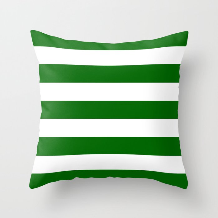 Pakistan green - solid color - white stripes pattern Throw Pillow