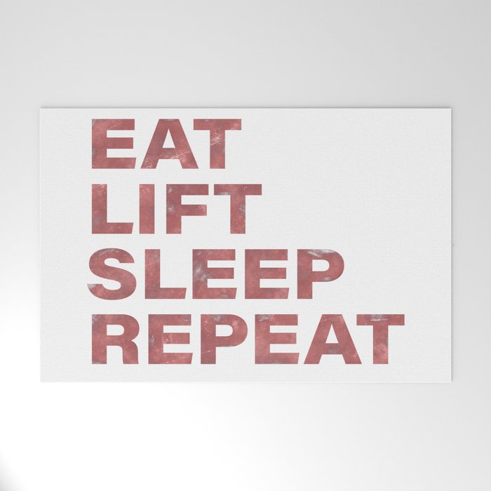 Eat lift sleep repeat vintage rustic red text Welcome Mat