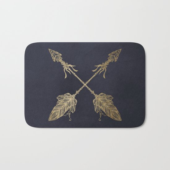 Arrows Gold Copper Bronze on Navy Blue Bath Mat
