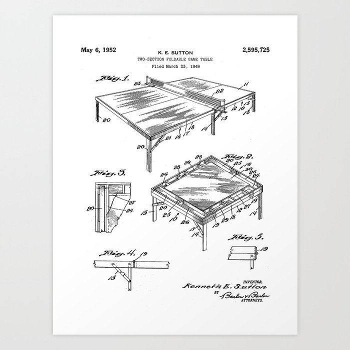 Table Tennis Patent - Tennis Art - Black And White Art Print