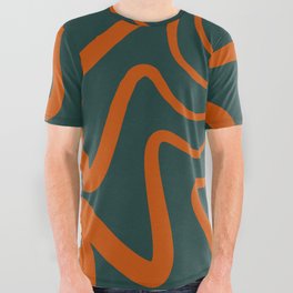 Mid Century Abstract Liquid Lines Pattern - Mahogany and Green All Over Graphic Tee
