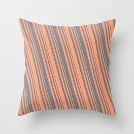 [ Thumbnail: Grey and Light Salmon Colored Lined Pattern Throw Pillow ]