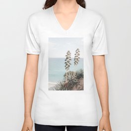 Tropical Plants At The Beach | Nature Photography | Cactus Plants And Blue Sea V Neck T Shirt