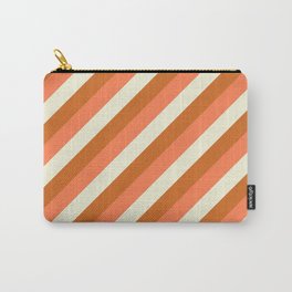 [ Thumbnail: Beige, Chocolate, and Coral Colored Stripes Pattern Carry-All Pouch ]