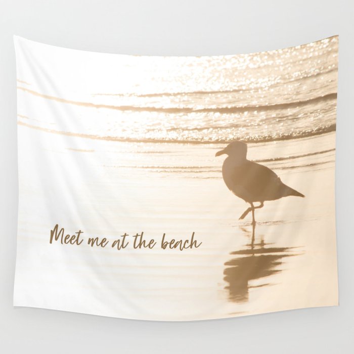 Meet Me at the Beach (typography) Wall Tapestry