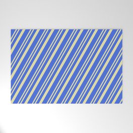 [ Thumbnail: Royal Blue & Pale Goldenrod Colored Stripes/Lines Pattern Welcome Mat ]