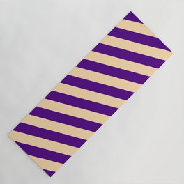 [ Thumbnail: Indigo & Tan Colored Stripes Pattern Yoga Mat ]