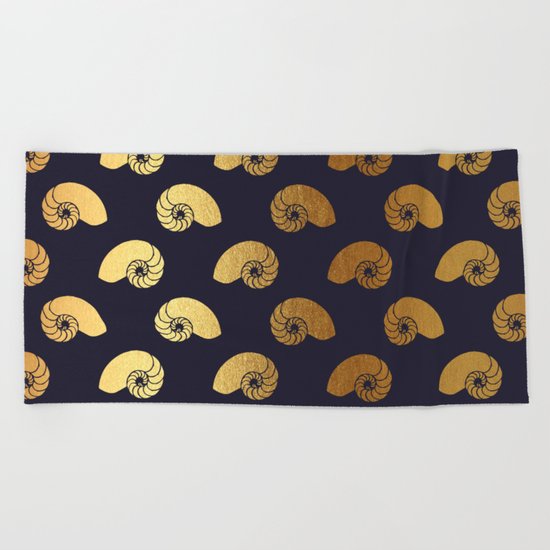 Nautical gold shell Beach Towel