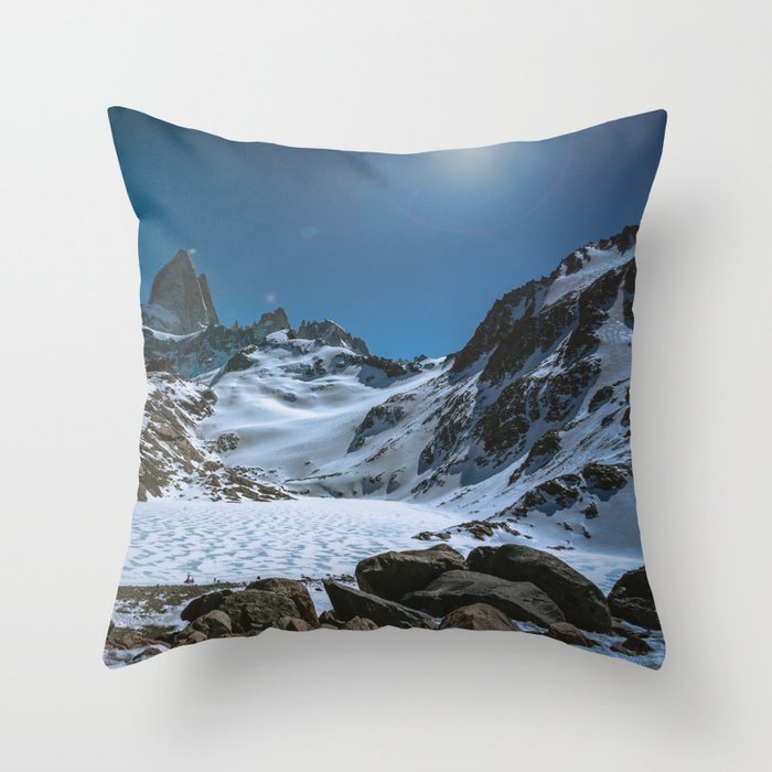 Argentina Photography - Mountain Covered In Snow Under The Blue Sky Throw Pillow