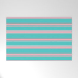 [ Thumbnail: Turquoise and Light Pink Colored Lines/Stripes Pattern Welcome Mat ]