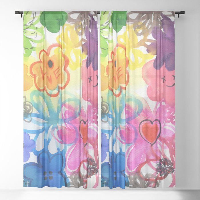 rainbow cuteness Sheer Curtain