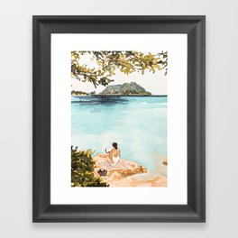 Reading Woman On Beach in Sardinia Framed Art Print