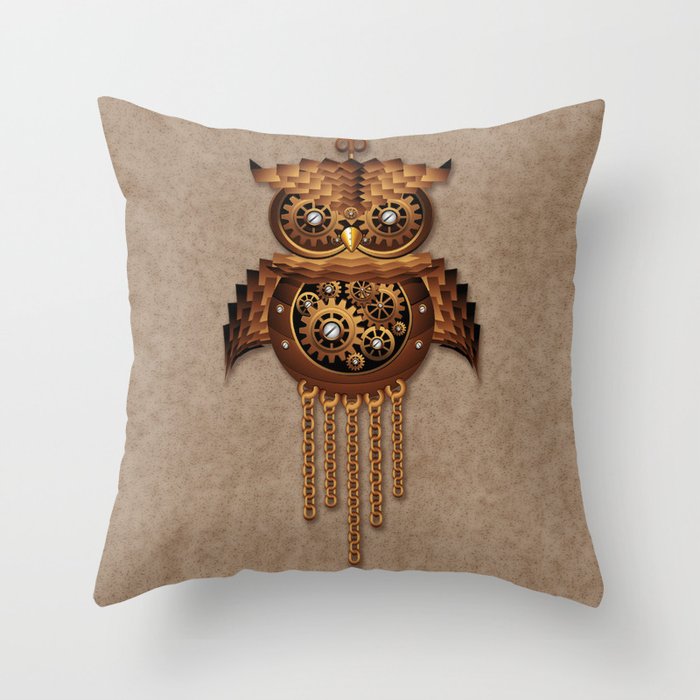 Steampunk Owl Vintage Style Throw Pillow