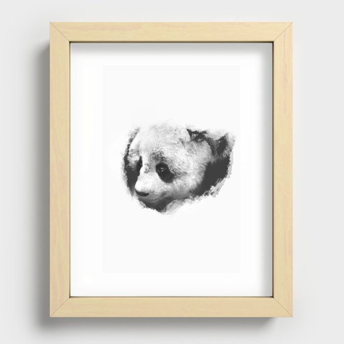 Panda peeking through the Snow Recessed Framed Print