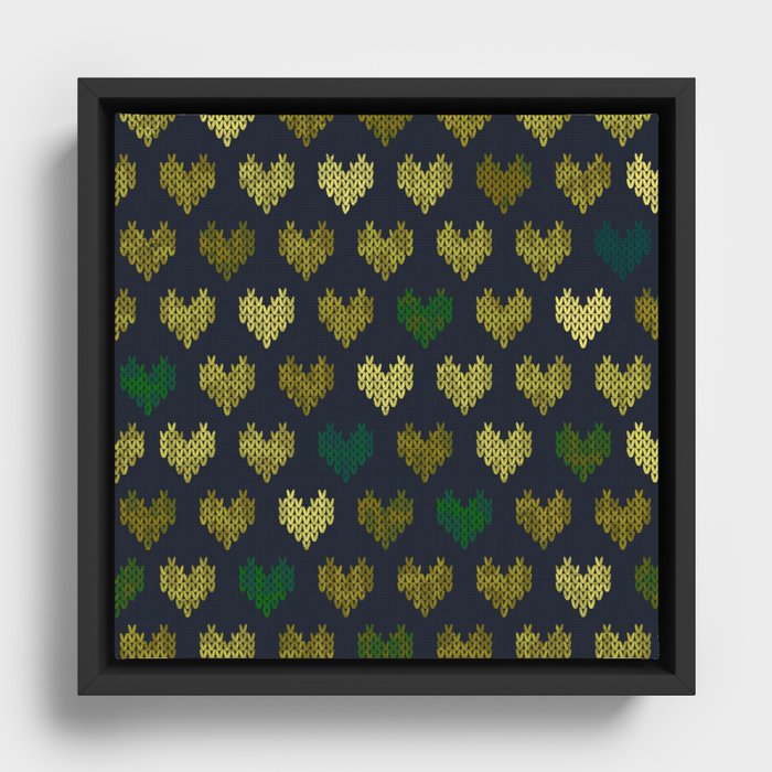 Colorful Knitted Hearts Framed Canvas