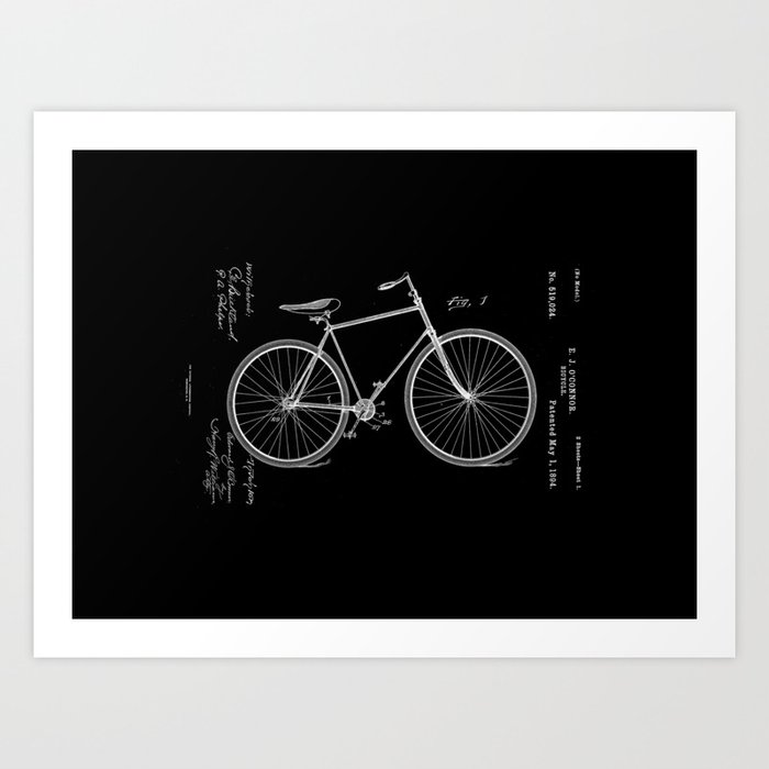 Vintage Bicycle Patent Black Art Print