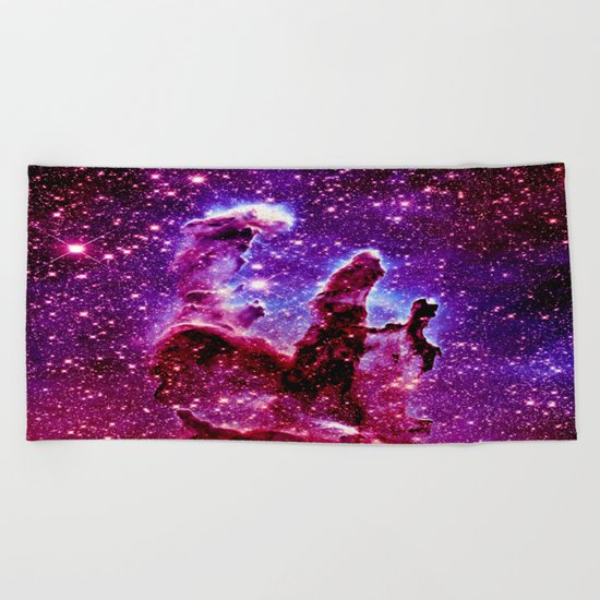 galaxy nebula : Pink & Purple pillars of creation Beach Towel