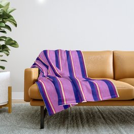 [ Thumbnail: Deep Pink, Beige, Purple, Dark Blue, and Orchid Colored Stripes Pattern Throw Blanket ]