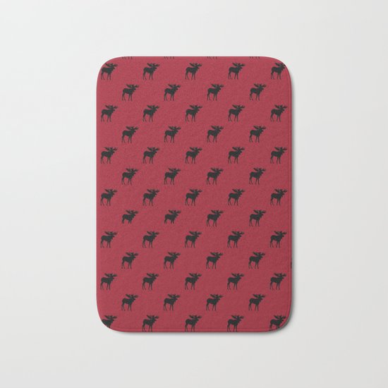 Bull Moose Silhouette - Black on Red Bath Mat