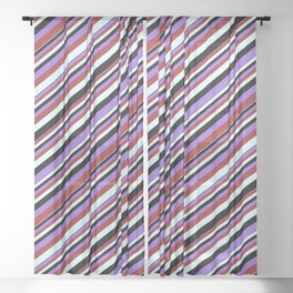 [ Thumbnail: Black, Purple, Brown, and Light Cyan Colored Stripes/Lines Pattern Sheer Curtain ]