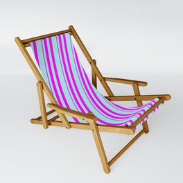 [ Thumbnail: Fuchsia & Turquoise Colored Striped/Lined Pattern Sling Chair ]