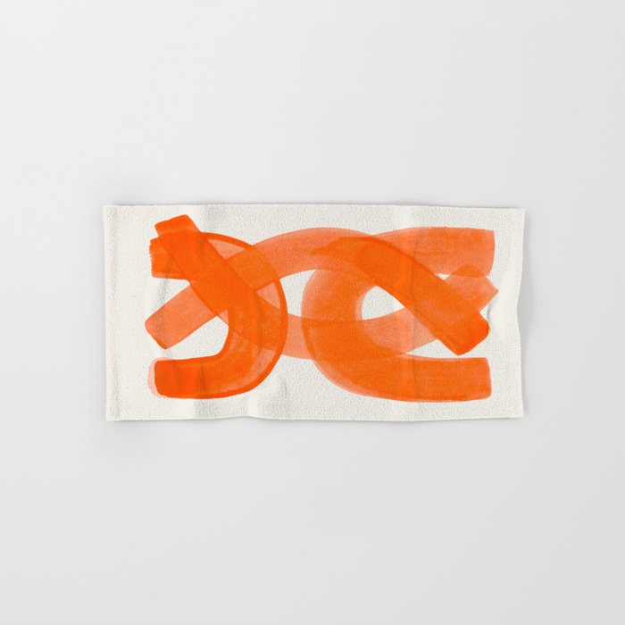 Mid Century Modern Abstract Painting Orange Watercolor Brush Strokes Hand & Bath Towel