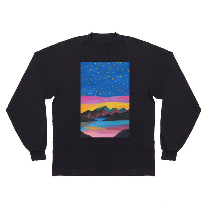 Colorful Starry Night on the Mountainous Lake Long Sleeve T Shirt