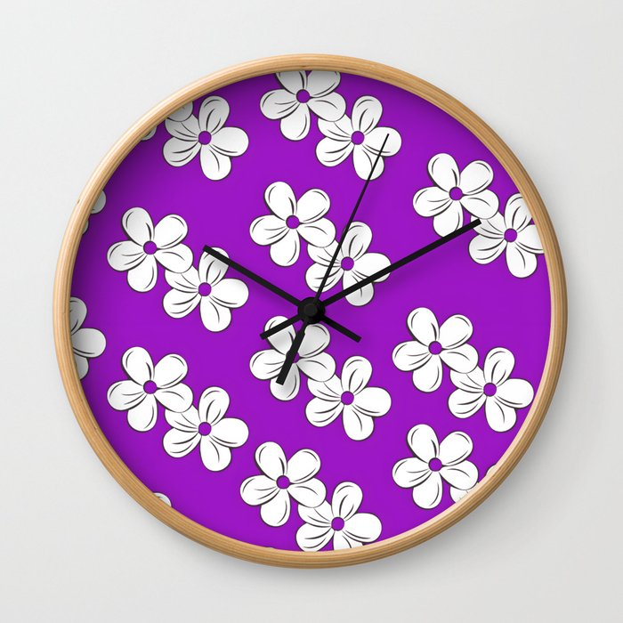 Flower Pattern On Purple Background Wall Clock